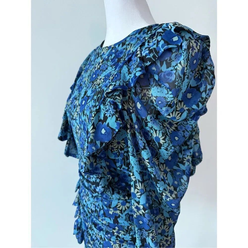🦋 ZARA Blogger Favorite Draped Romantic Ruffle Ruching Keyhole Floral Mini Dress - Picture 10 of 15